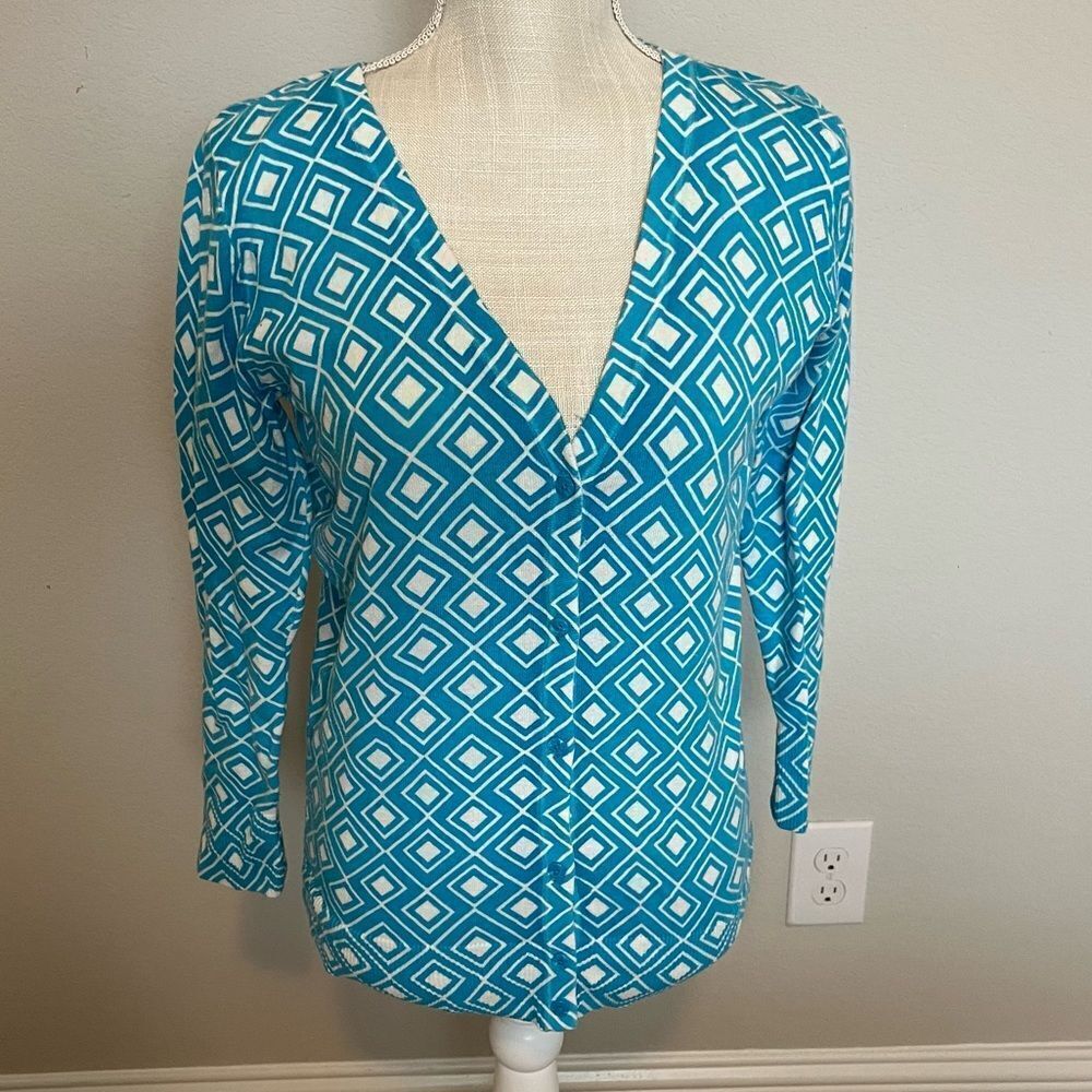 Merona Blue Patterned Cardigan Size Medium